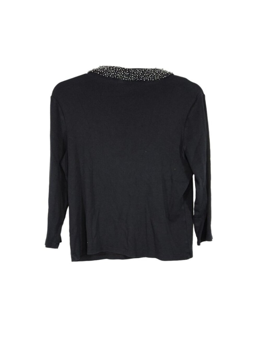 Rafaella Beaded V-Neck Ribbed Knit Top Women Size XL Black Long Sleeve FLAW - Picture 3 of 7